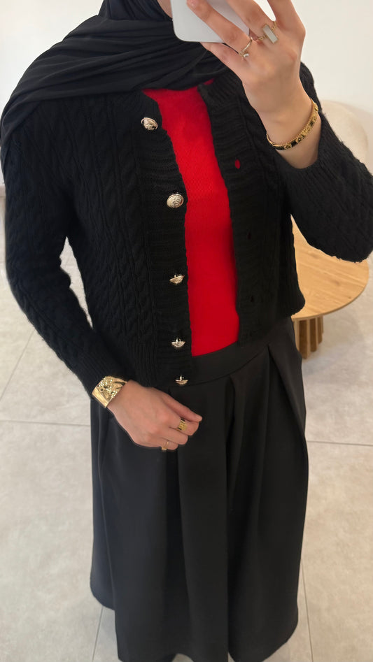 GILET EN MAILLE À BOUTON DORÉ - NOIR