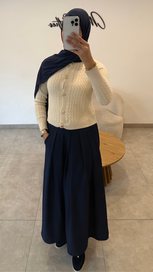 GILET EN MAILLE À BOUTON DORÉ - BEIGE