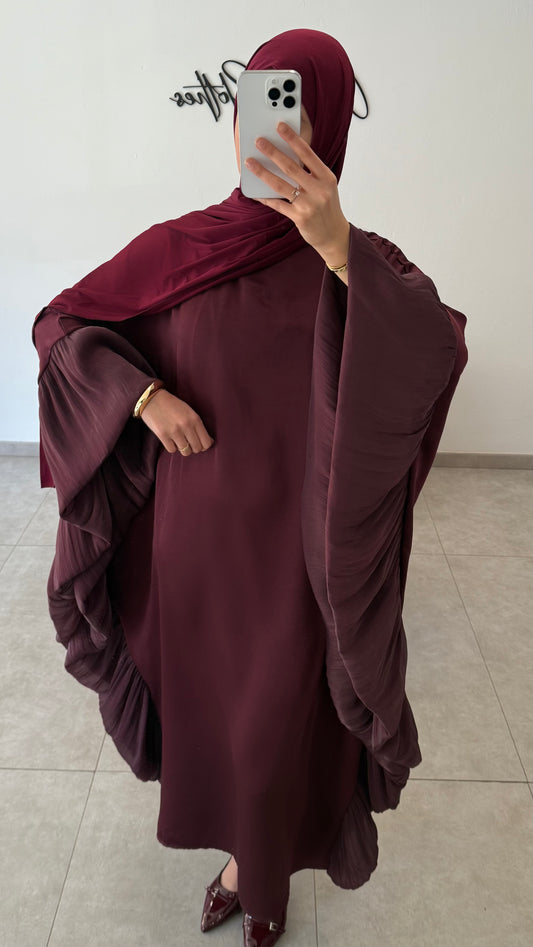 ABAYA EN SATIN AVEC VOLANT - BORDEAUX