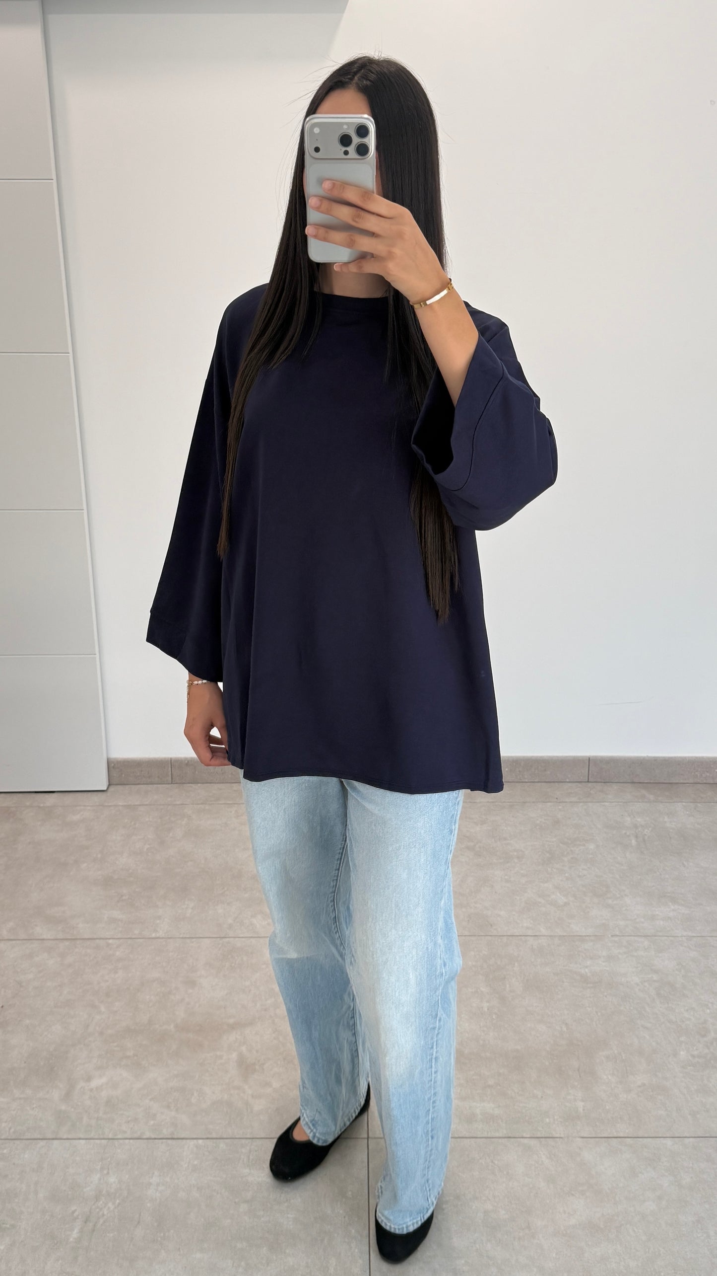 T-SHIRT ESSENTIEL MANCHES 3/4 - BLEU MARINE