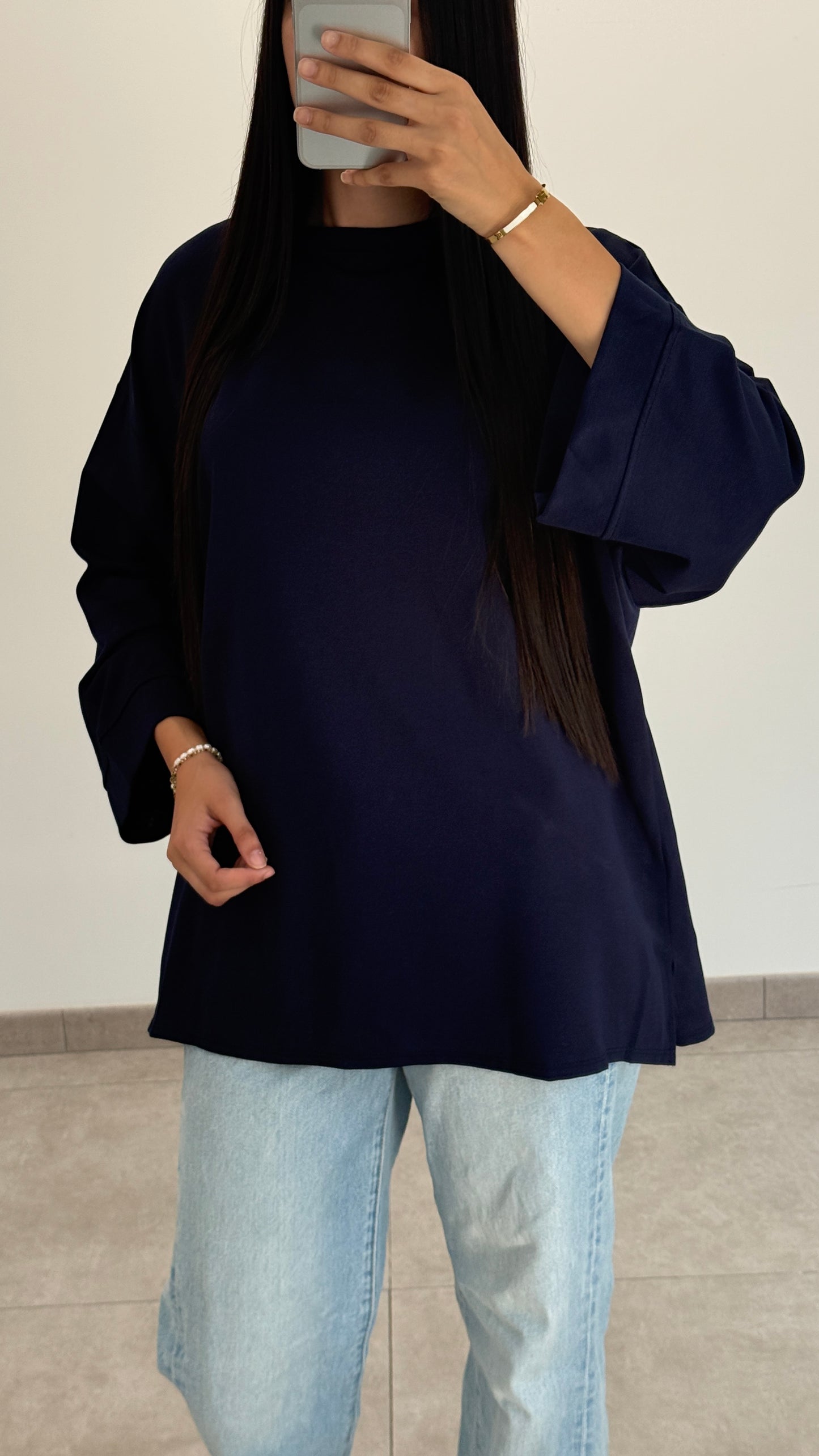 T-SHIRT ESSENTIEL MANCHES 3/4 - BLEU MARINE