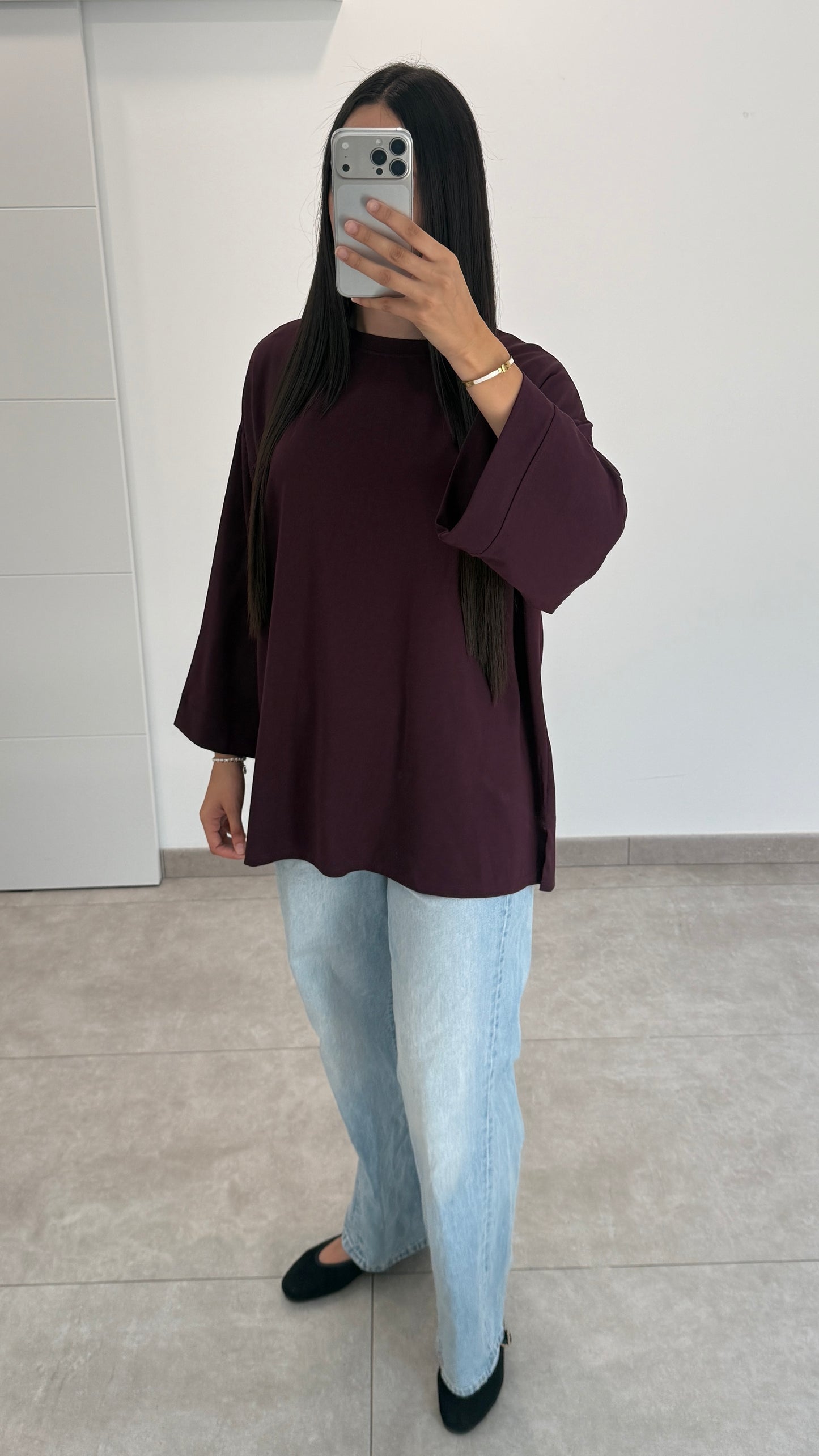 T-SHIRT ESSENTIEL MANCHES 3/4 - BORDEAUX