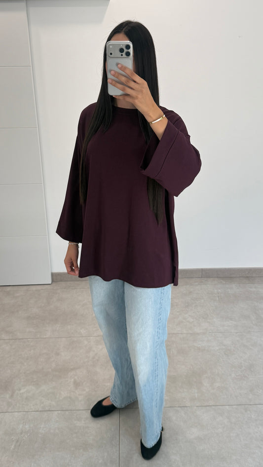 T-SHIRT ESSENTIEL MANCHES 3/4 - BORDEAUX