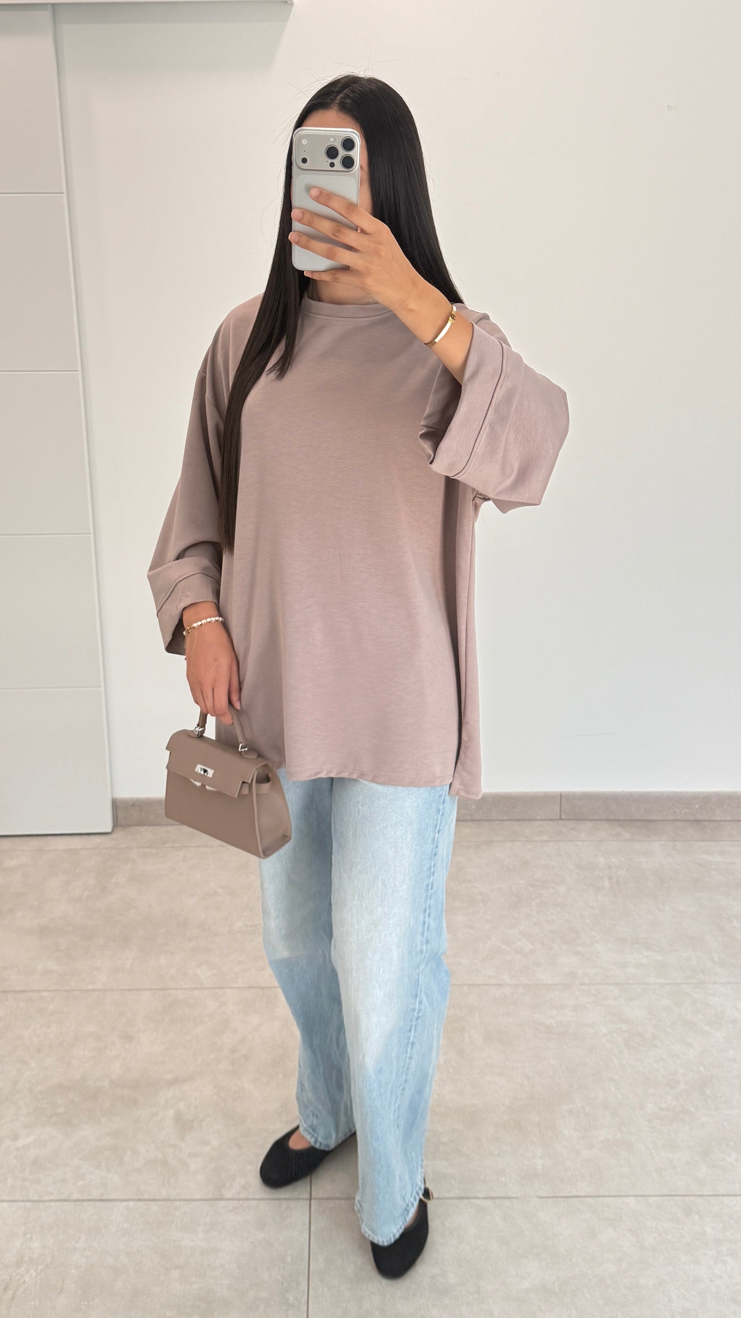T-SHIRT ESSENTIEL MANCHES 3/4 - TAUPE