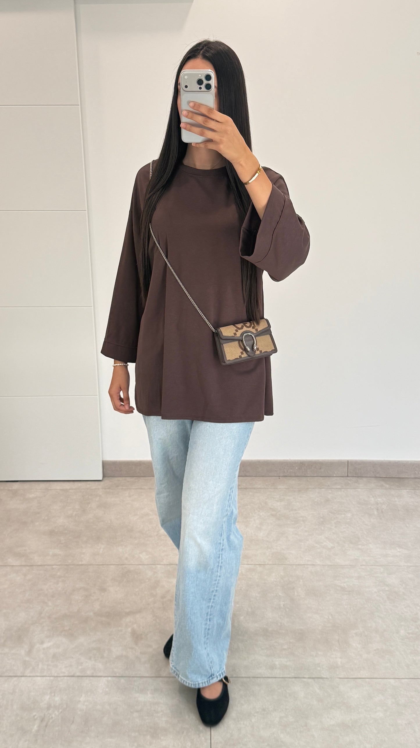 T-SHIRT ESSENTIEL MANCHES 3/4 - MARRON