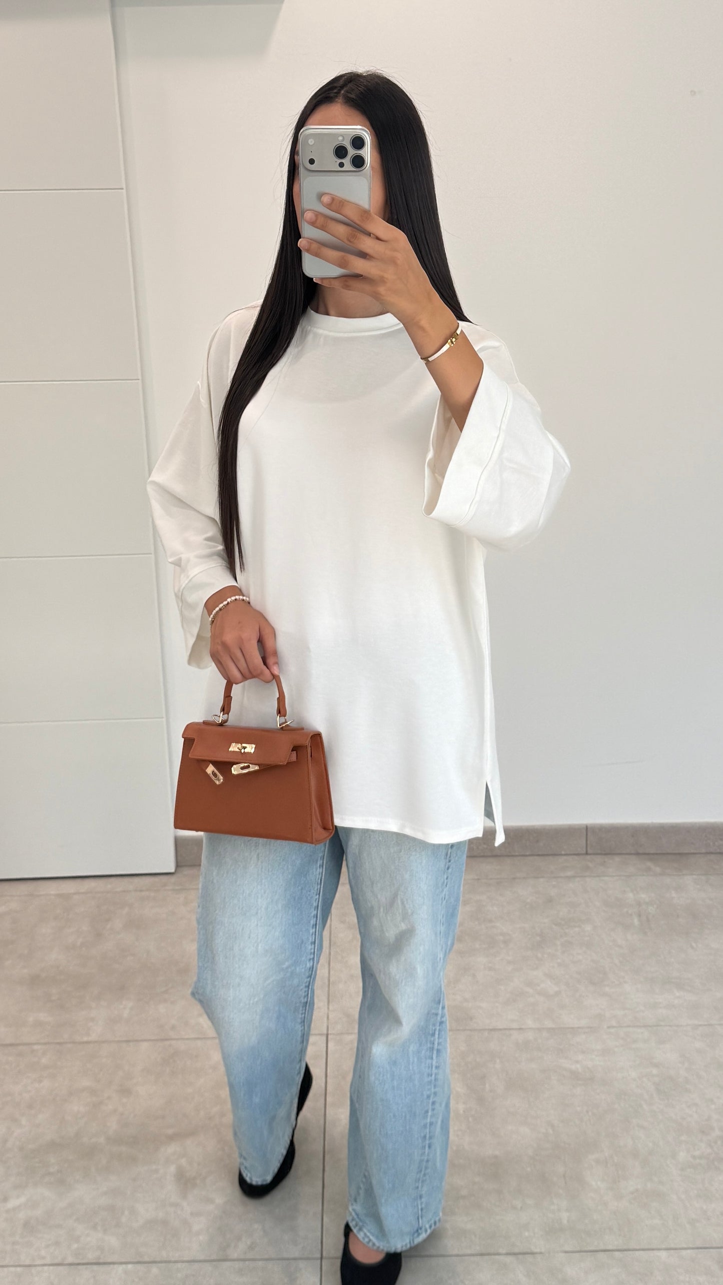 T-SHIRT ESSENTIEL MANCHES 3/4 - BLANC