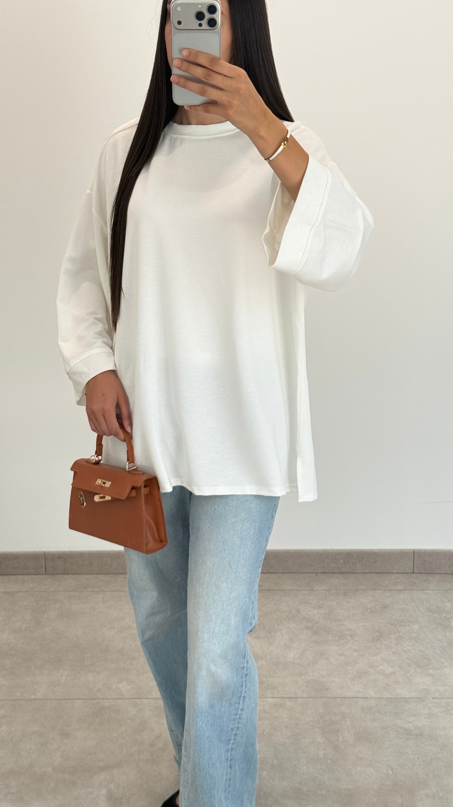 T-SHIRT ESSENTIEL MANCHES 3/4 - BLANC