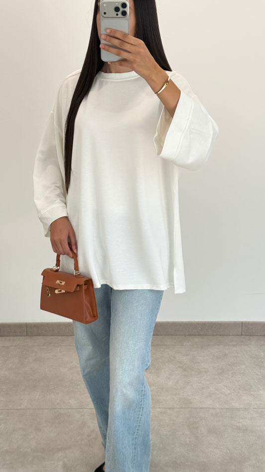T-SHIRT ESSENTIEL MANCHES 3/4 - BLANC