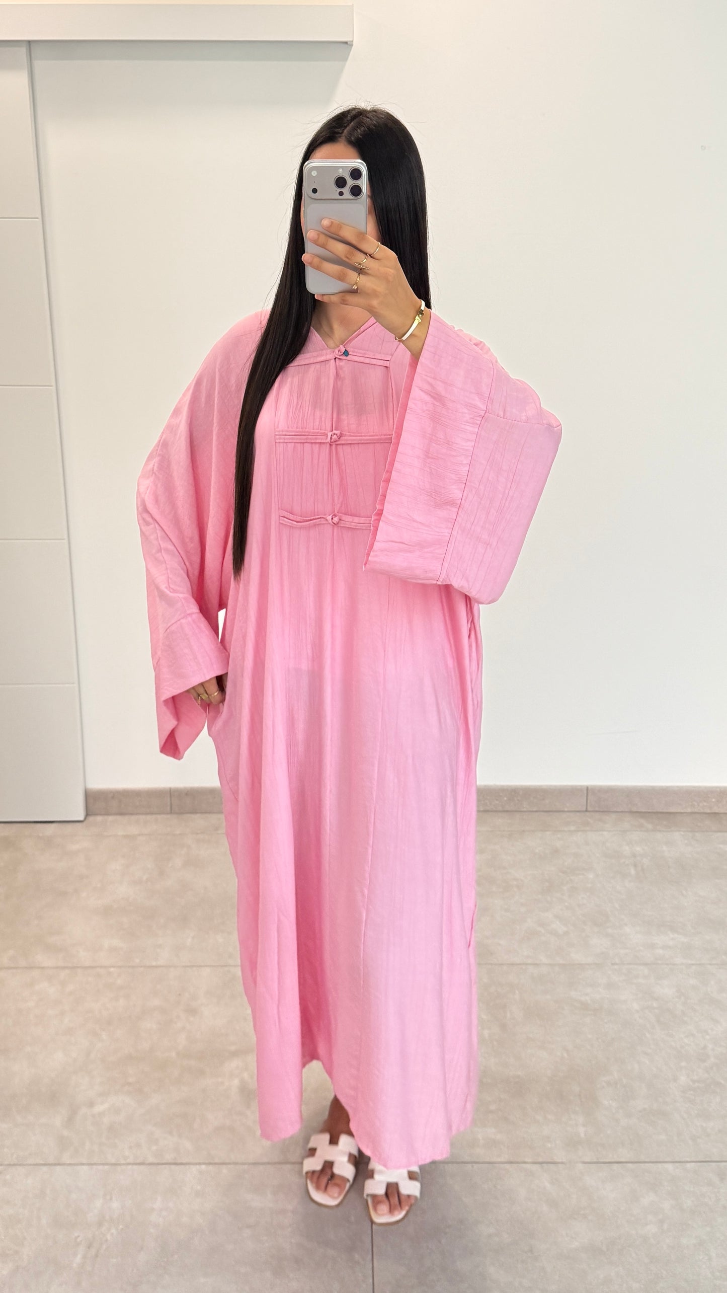 VESTIDO ESTILO ASIÁTICO CON BOTONES - ROSA