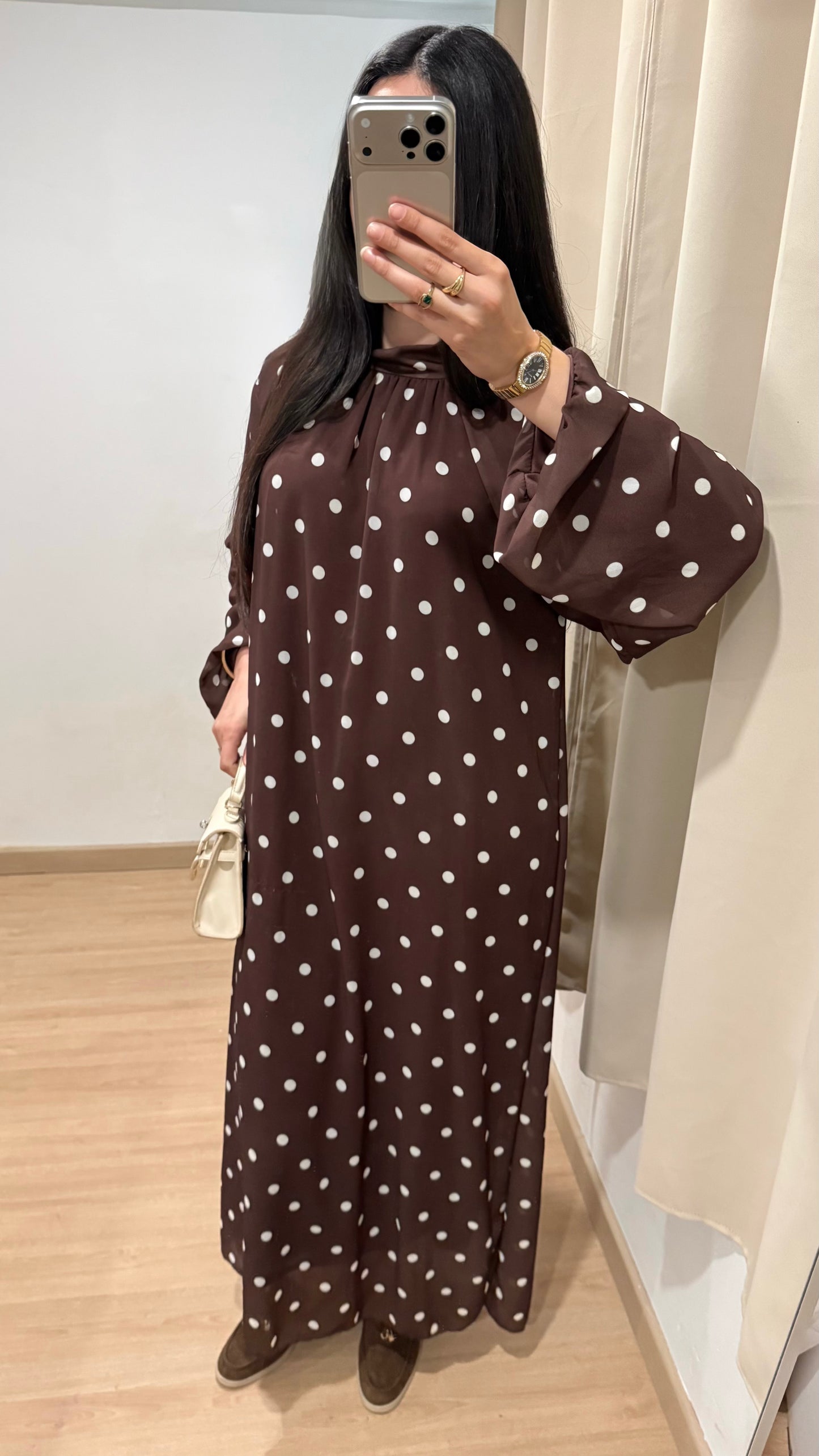 ROBE A POIS - MARRON