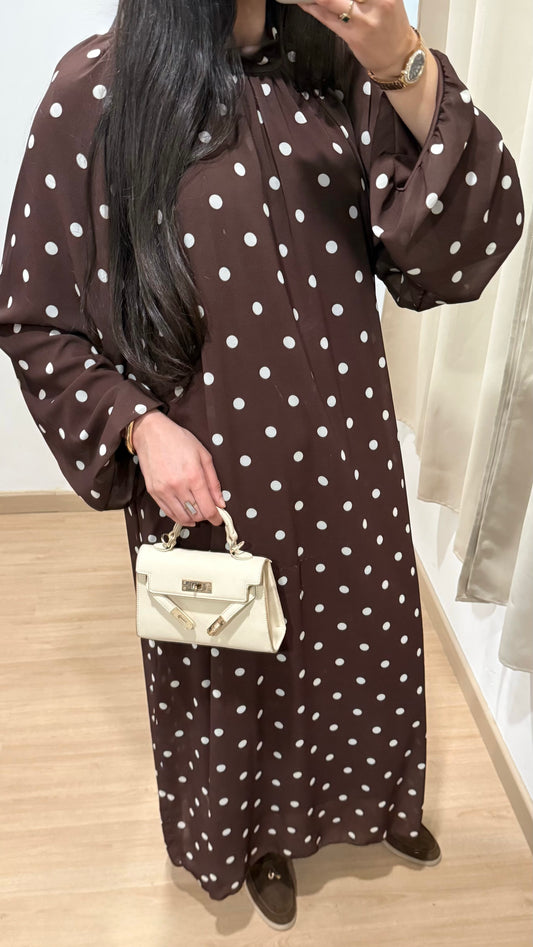 ROBE A POIS - MARRON