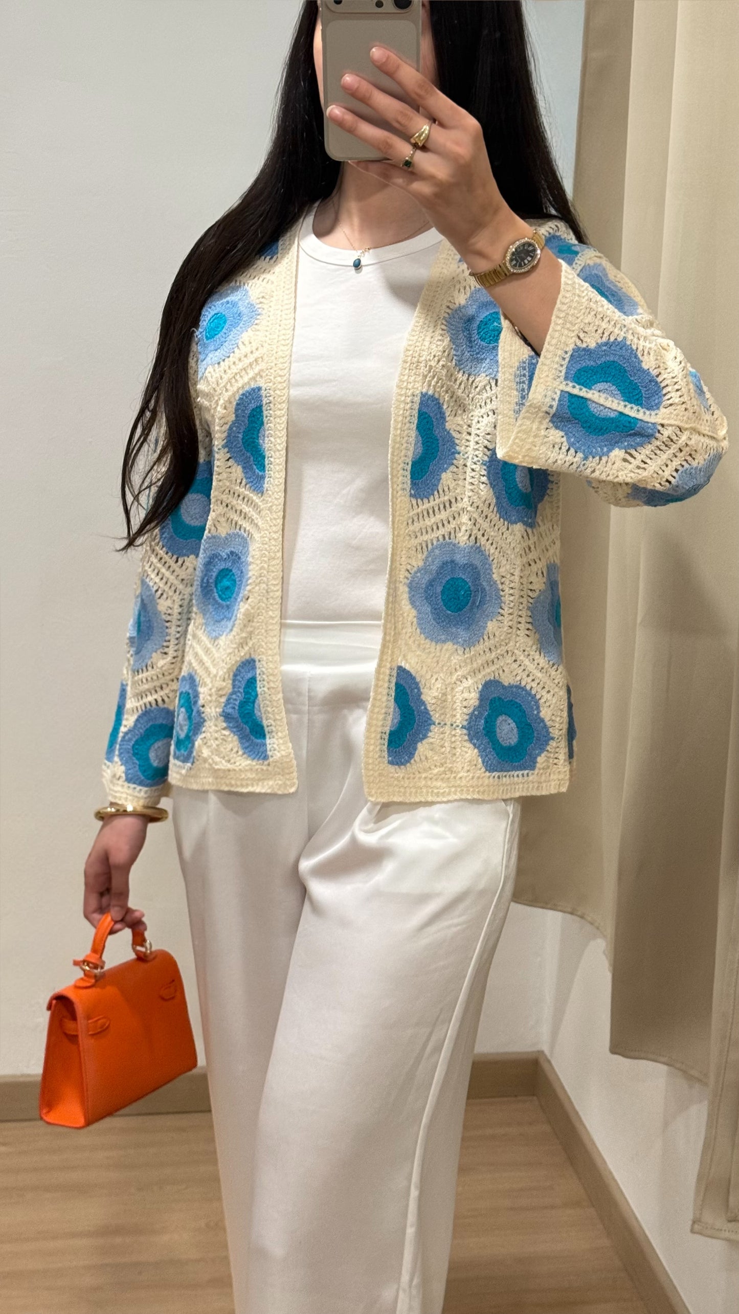 GILET CROCHET - BLEU