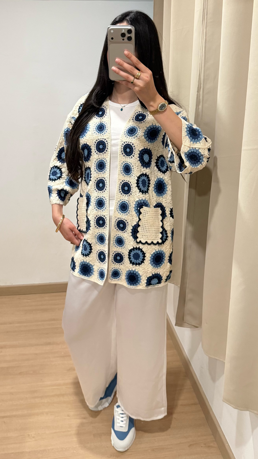 GILET CROCHET - BLEU MARINE