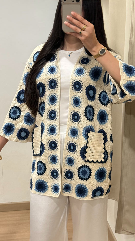 GILET CROCHET - BLEU MARINE