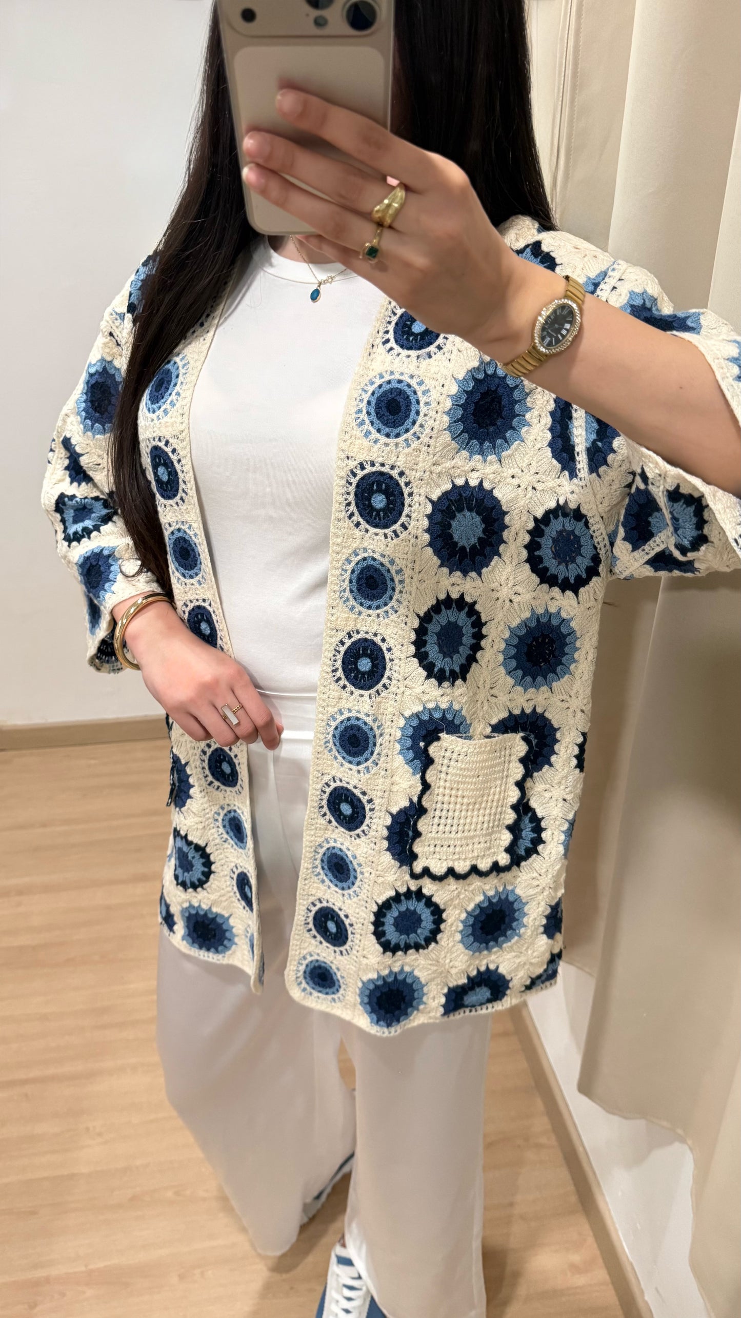 GILET CROCHET - BLEU MARINE