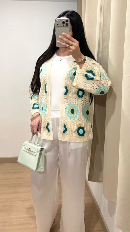GILET CROCHET - VERT D'EAU