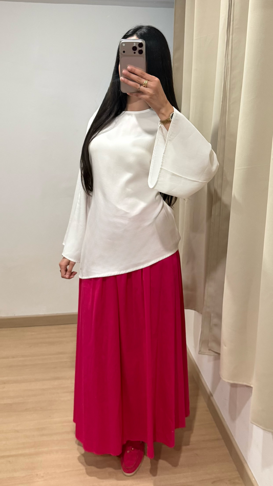 JUPE EN COTON - ROSE FUCHSIA