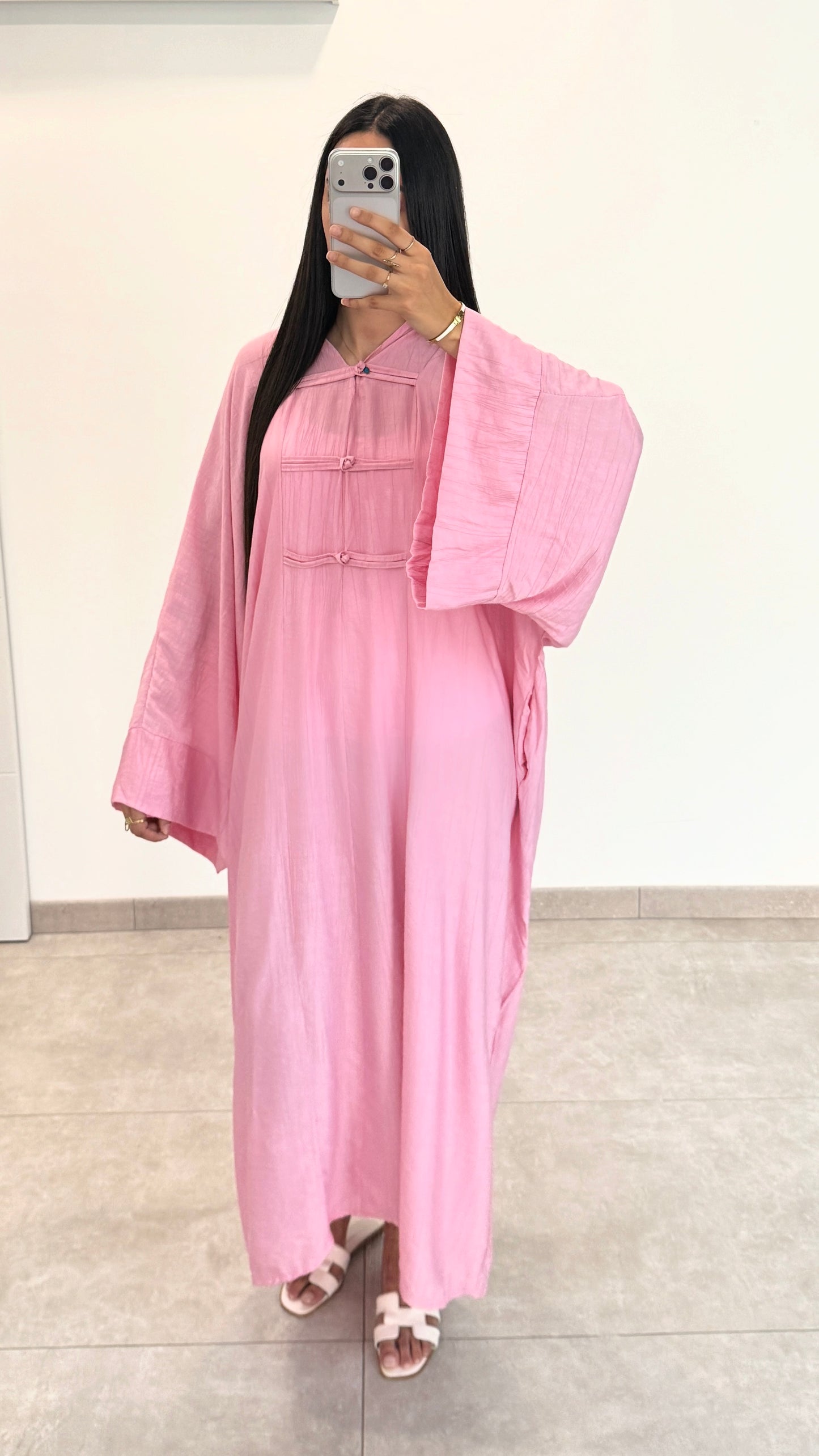 VESTIDO ESTILO ASIÁTICO CON BOTONES - ROSA