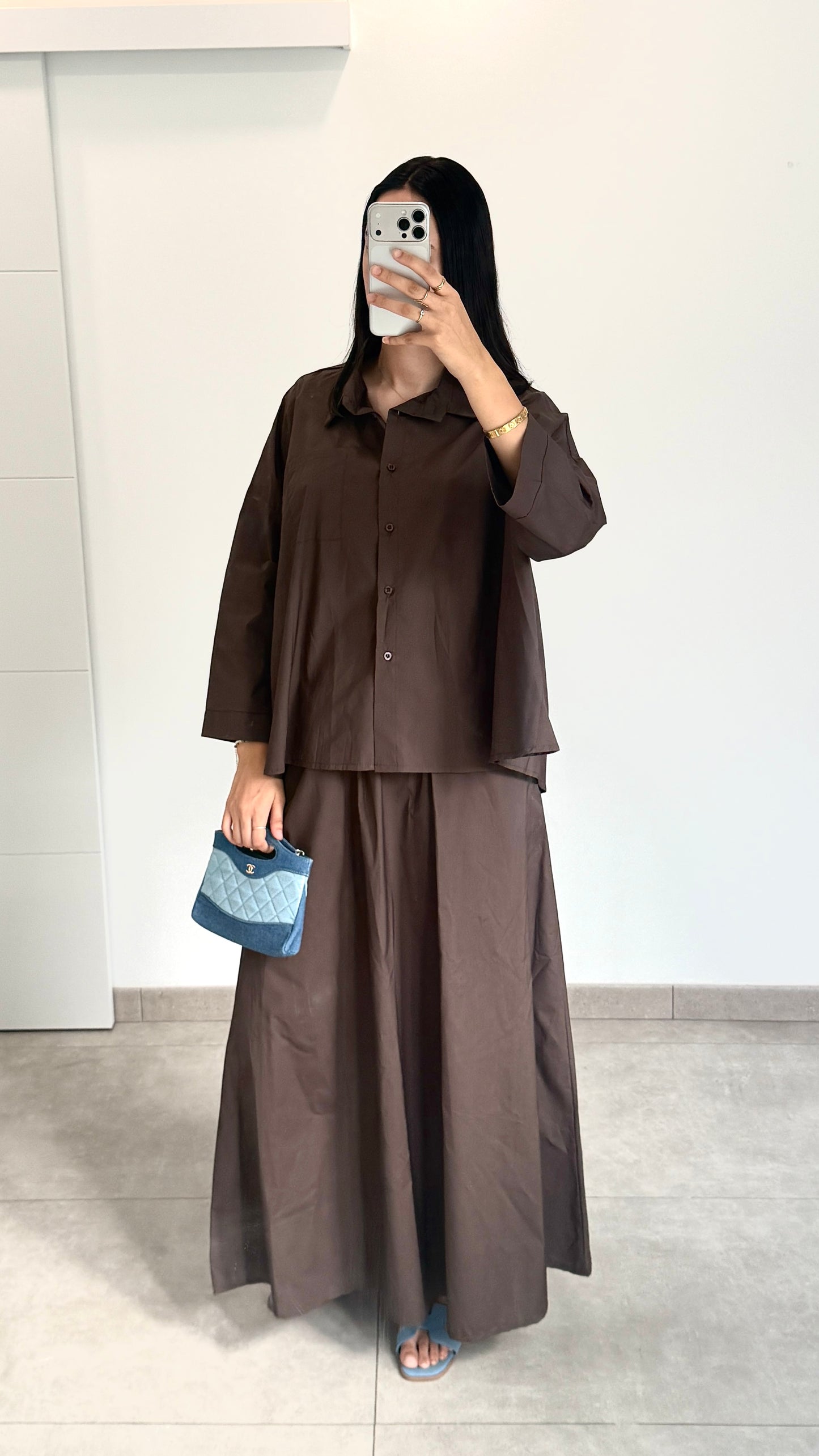 ENSEMBLE PANTALON EN COTON - MARRON