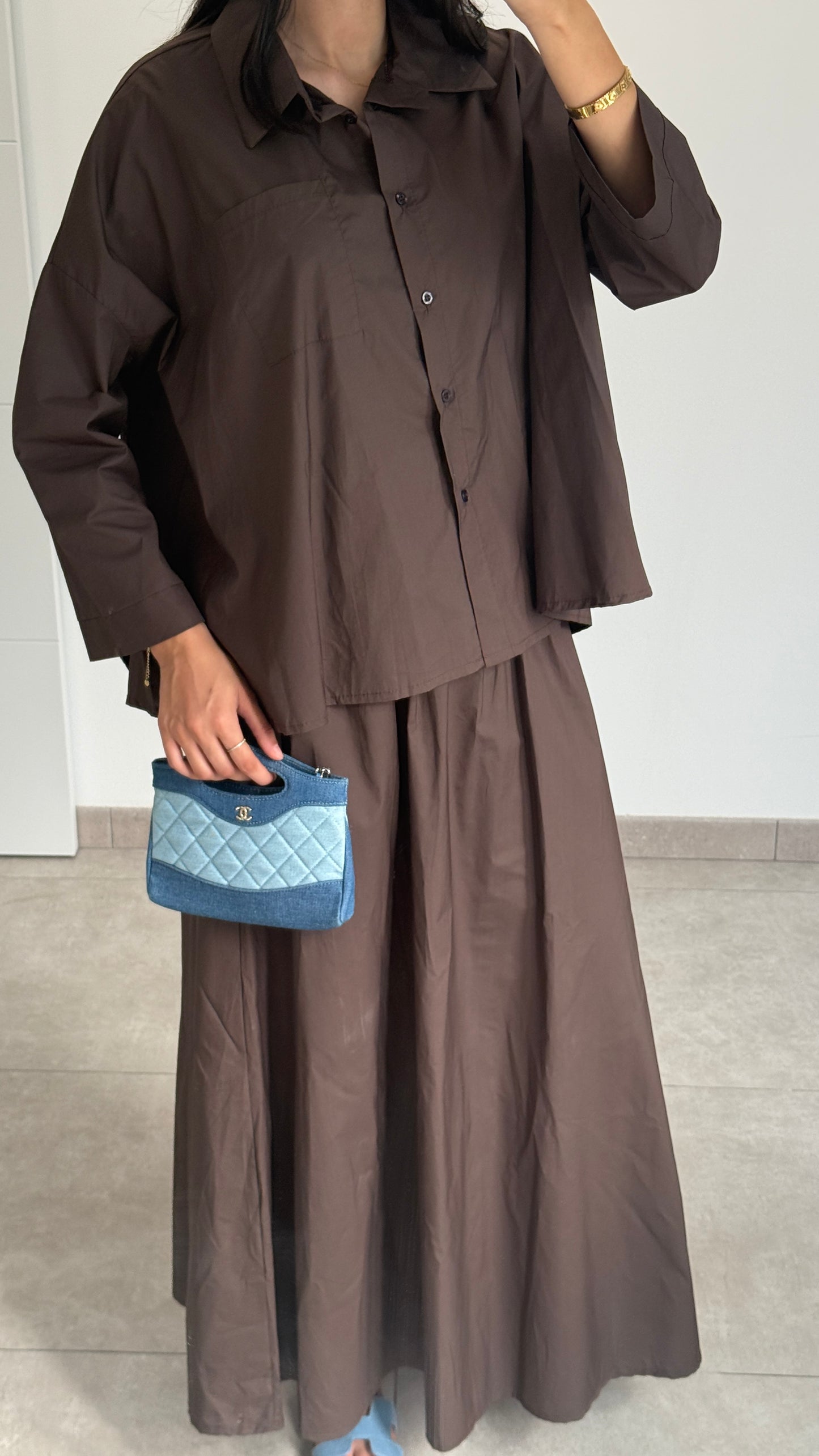 ENSEMBLE PANTALON EN COTON - MARRON