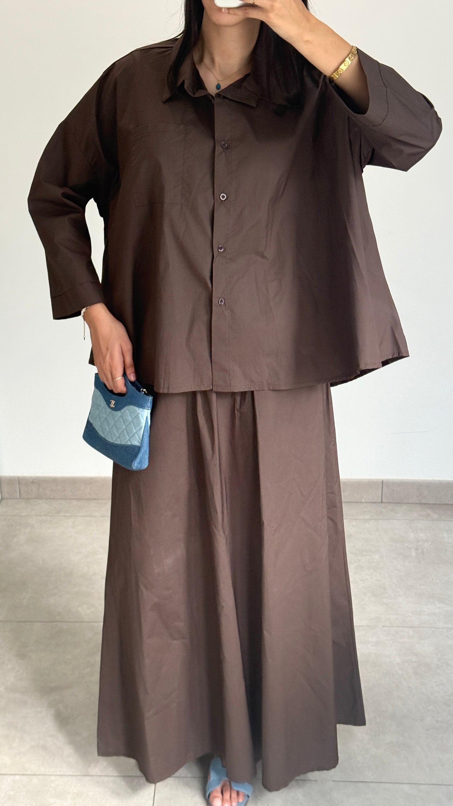 ENSEMBLE PANTALON EN COTON - MARRON