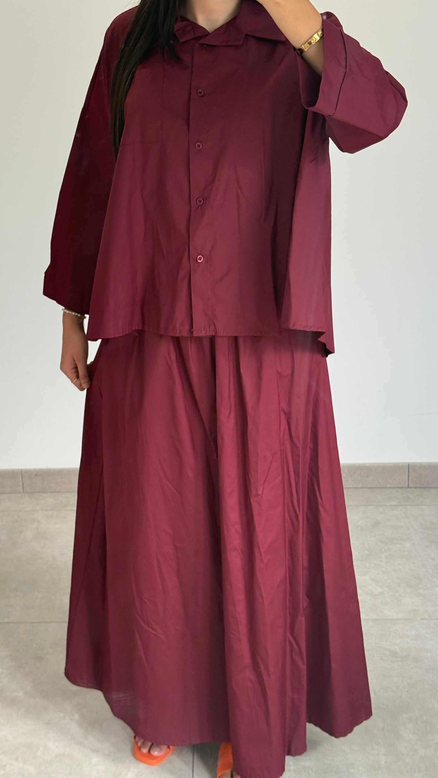 ENSEMBLE PANTALON EN COTON - BORDEAUX