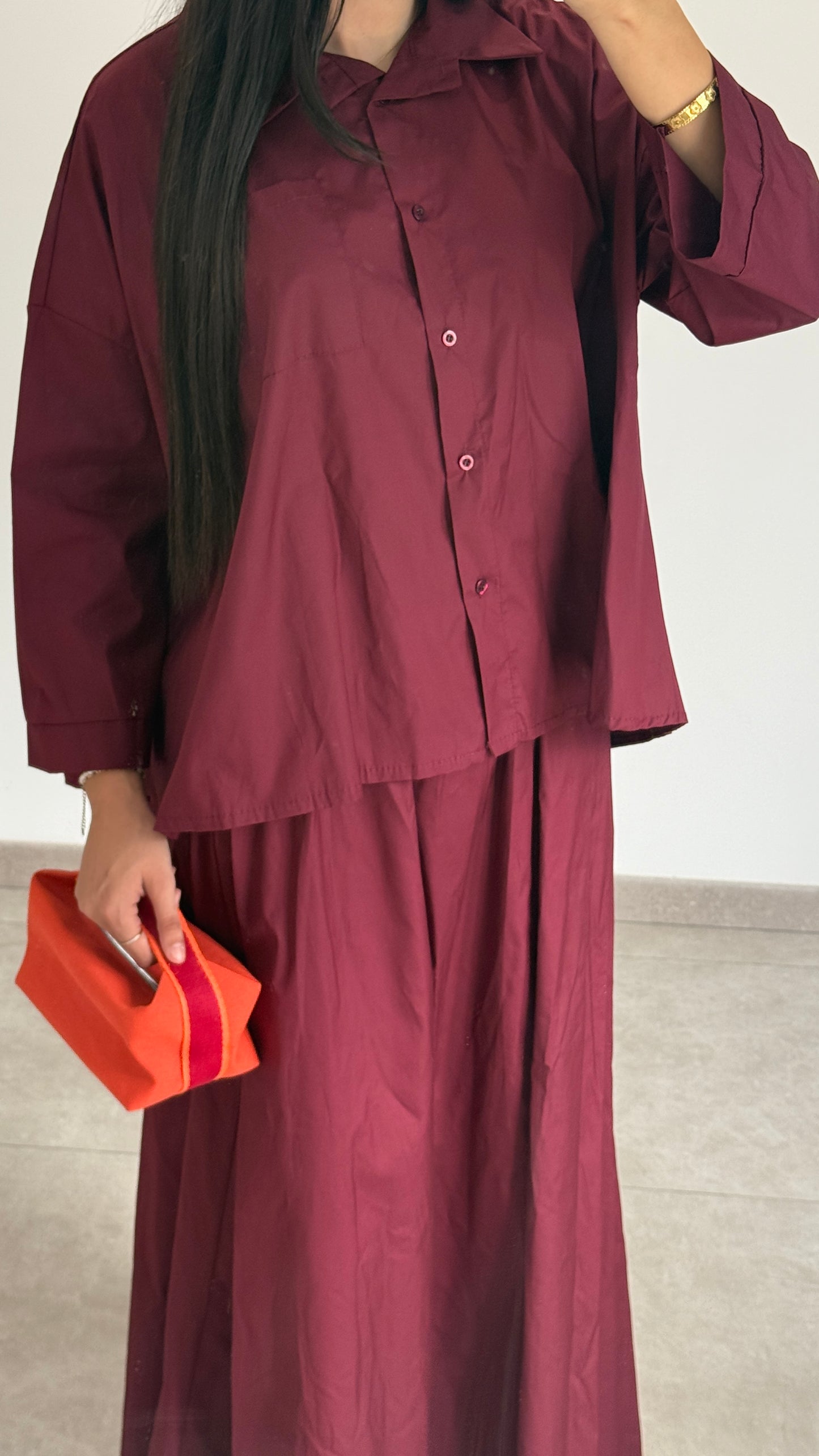 ENSEMBLE PANTALON EN COTON - BORDEAUX