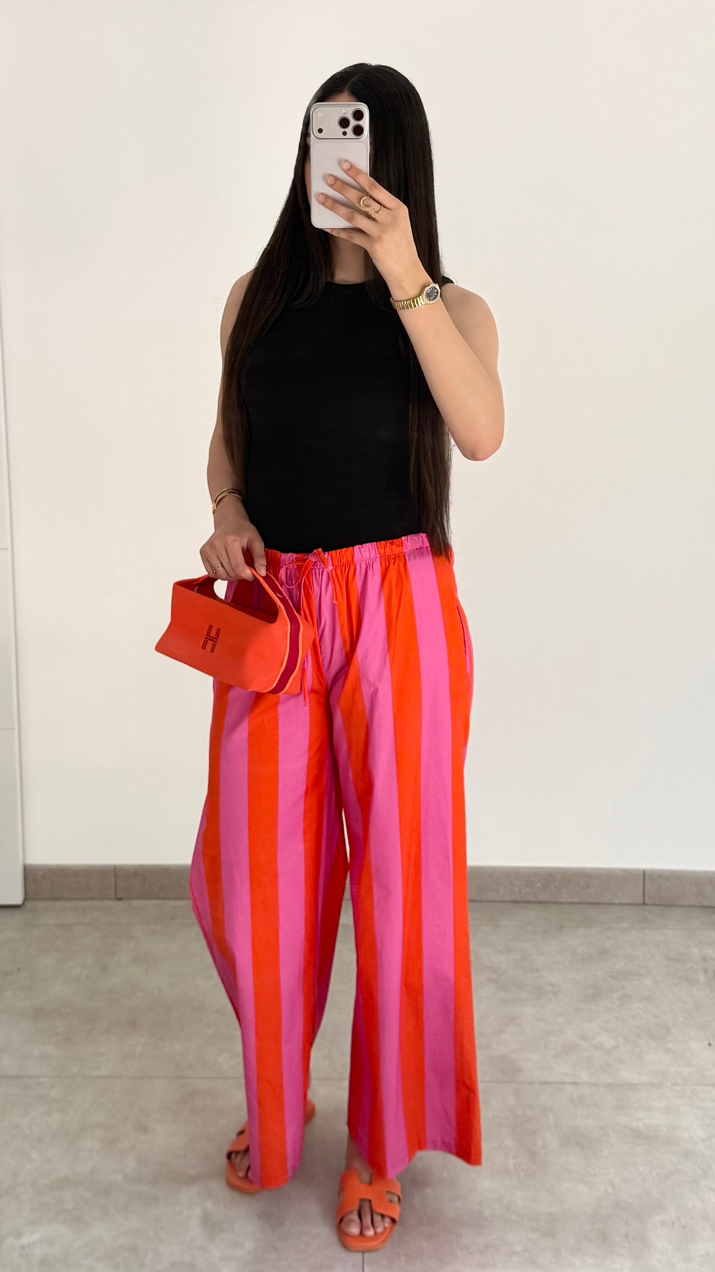PANTALON RAYÉ ROSE/ORANGE