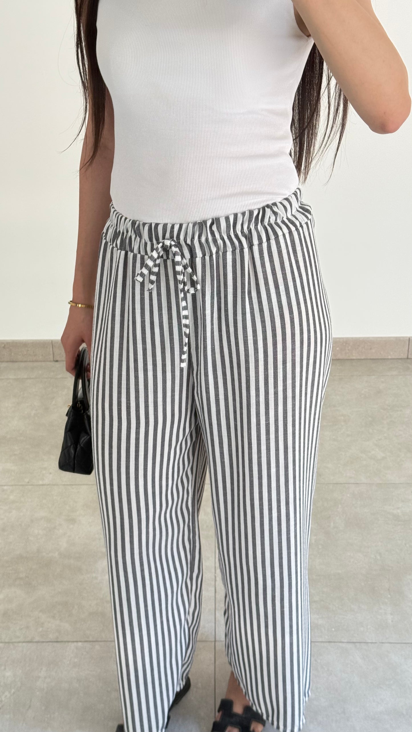 PANTALON À RAYURE FINE - NOIR