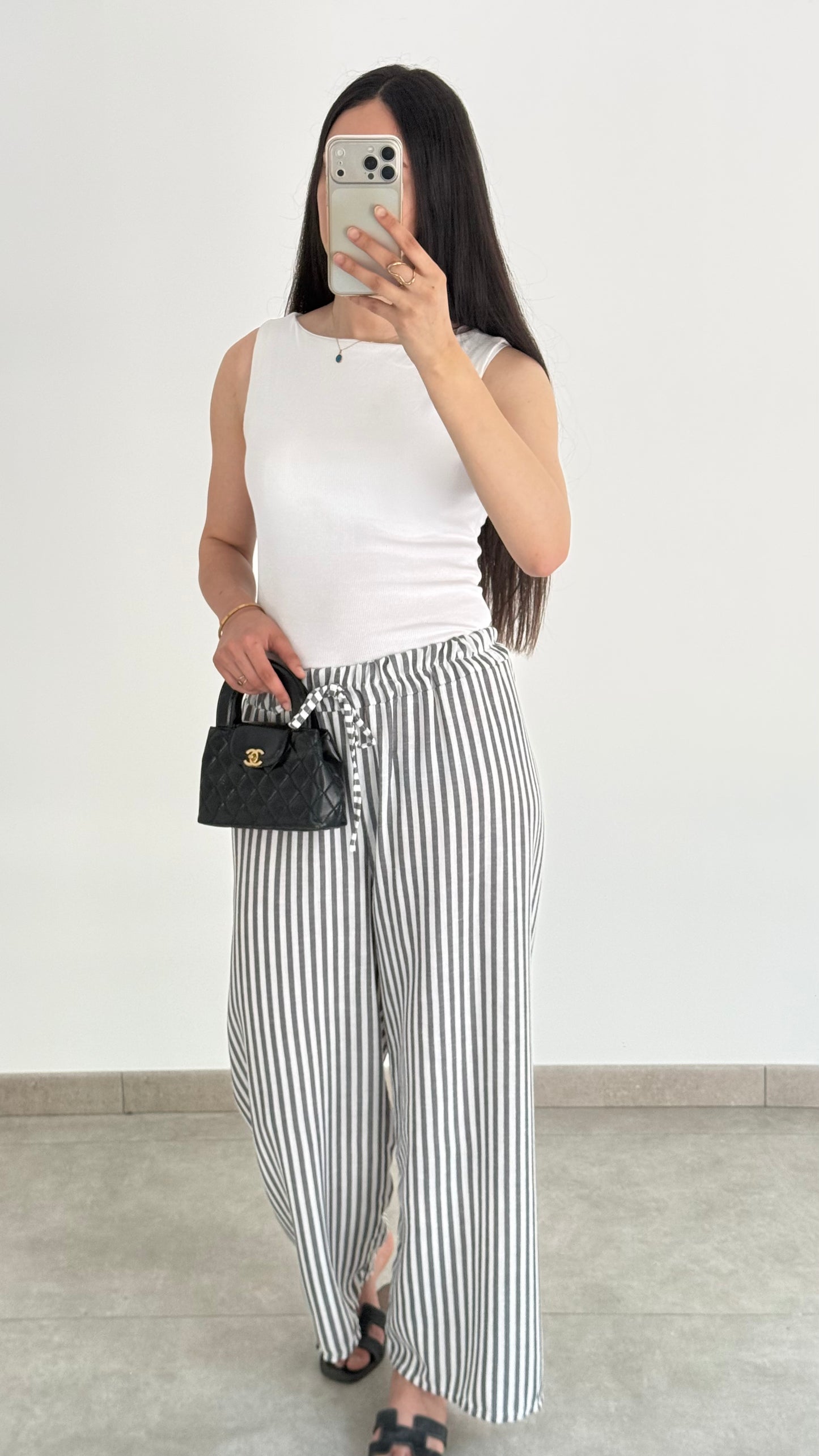 PANTALON À RAYURE FINE - NOIR