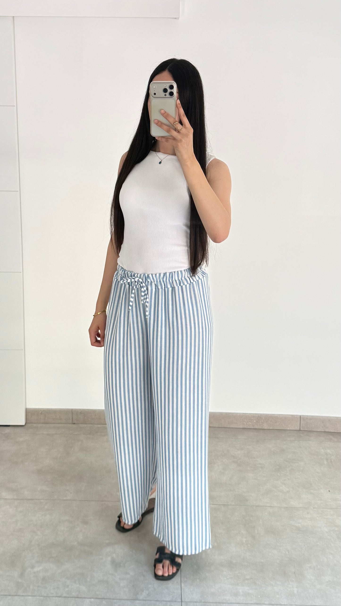 PANTALON À RAYURE FINE - BLEU