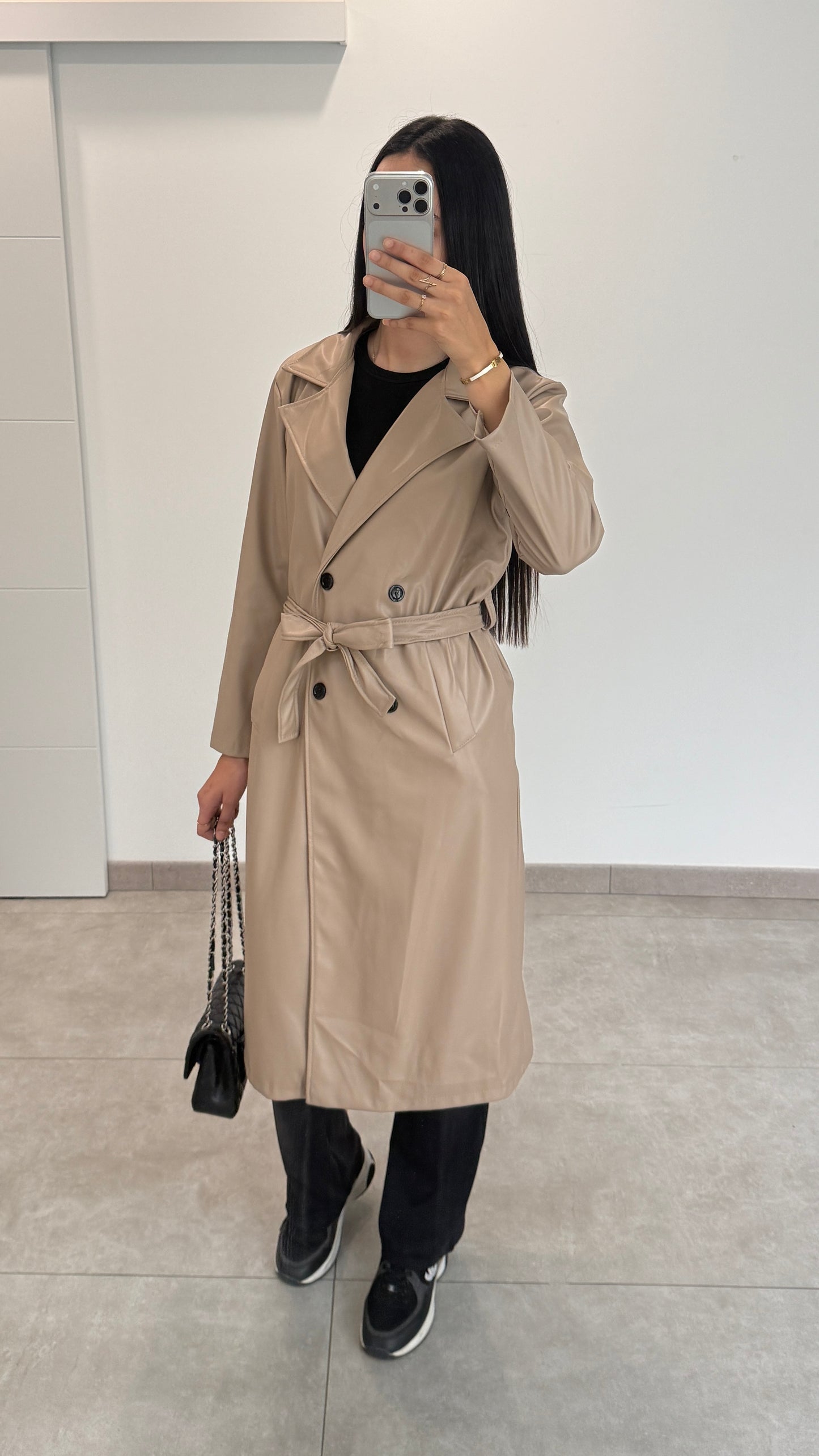 TRENCH EN CUIR - TAUPE
