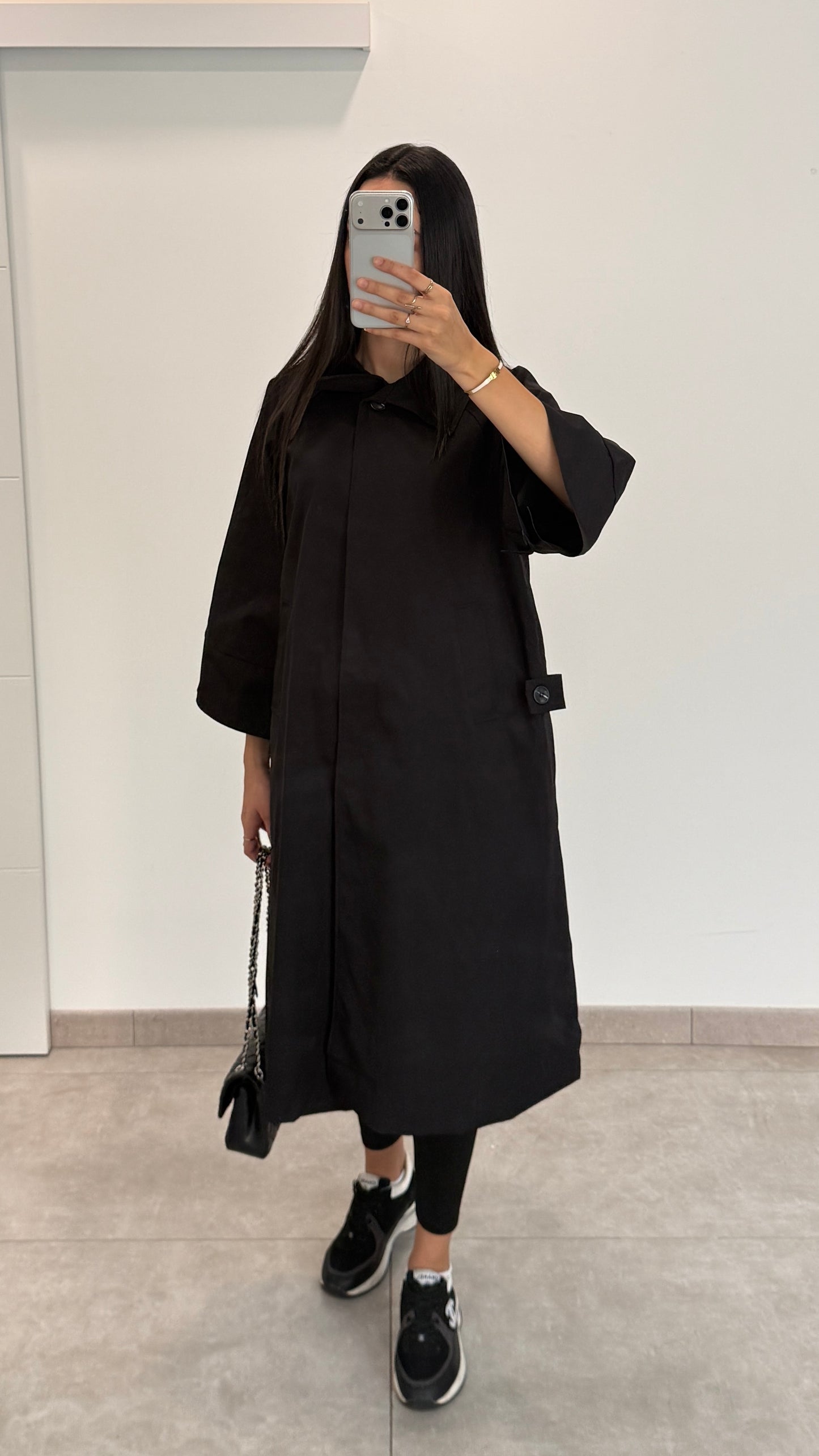 MANTEAU LONG TYPE TRENCH - NOIR