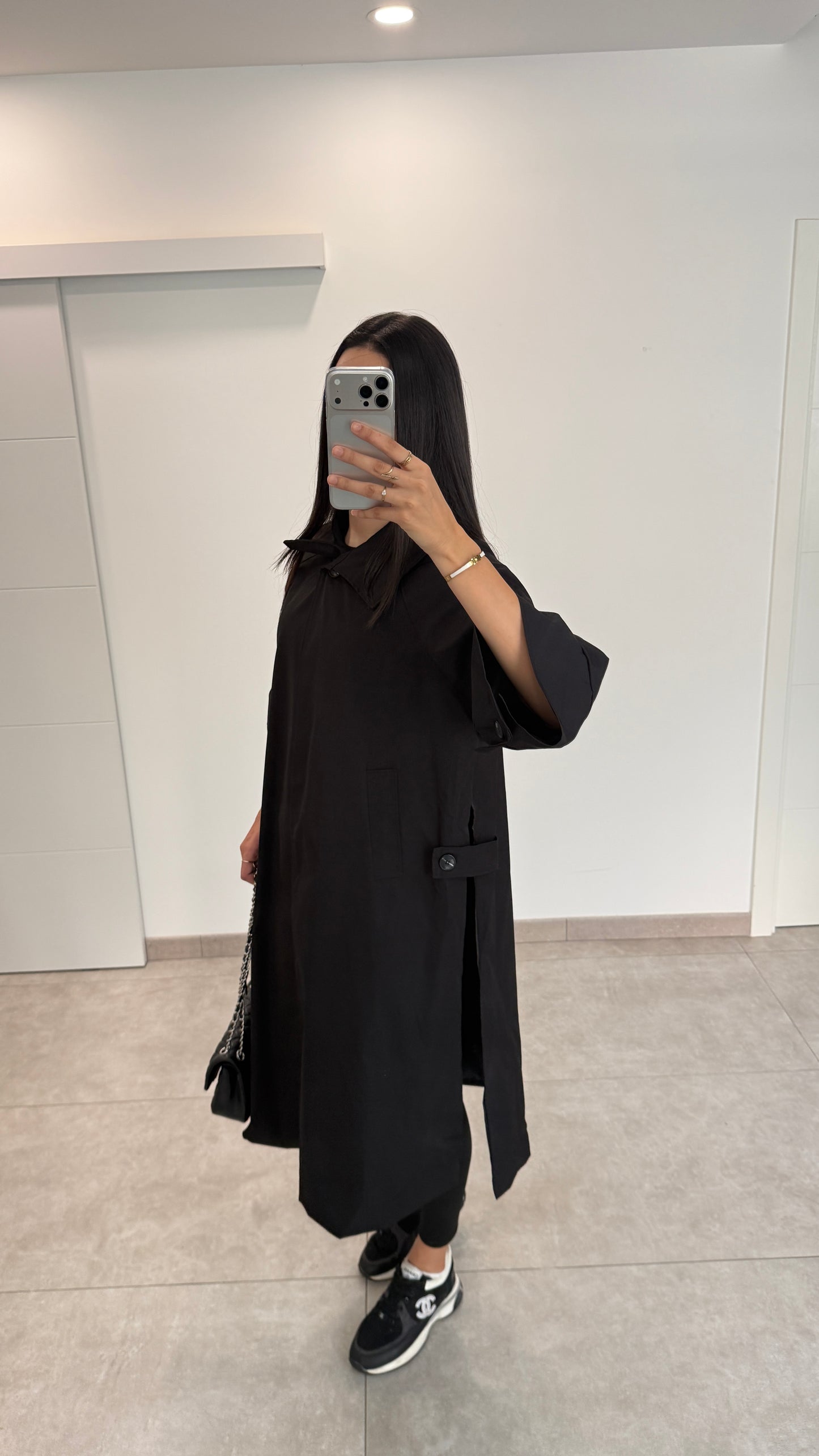 MANTEAU LONG TYPE TRENCH - NOIR