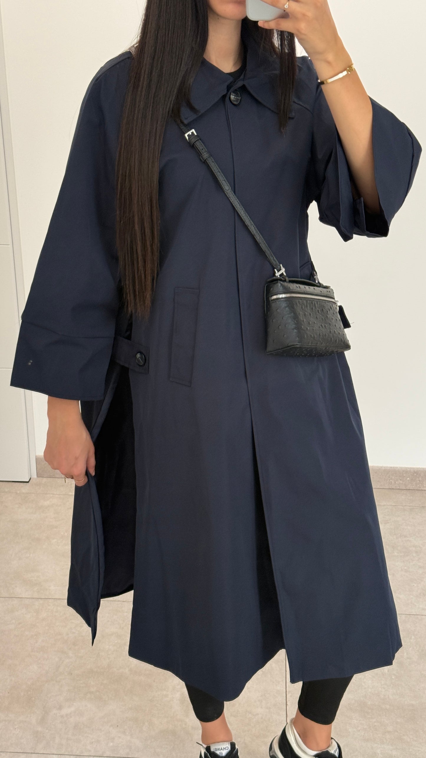 MANTEAU LONG TYPE TRENCH - BLEU MARINE