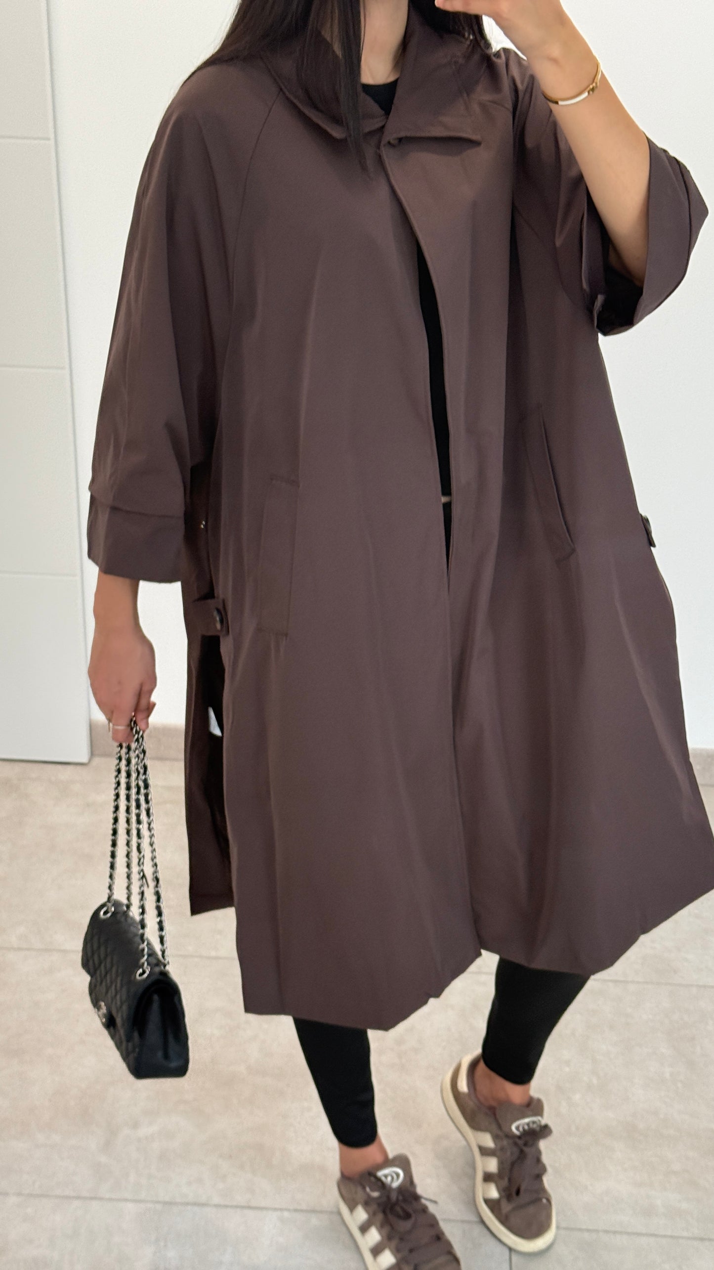 MANTEAU LONG TYPE TRENCH - MARRON