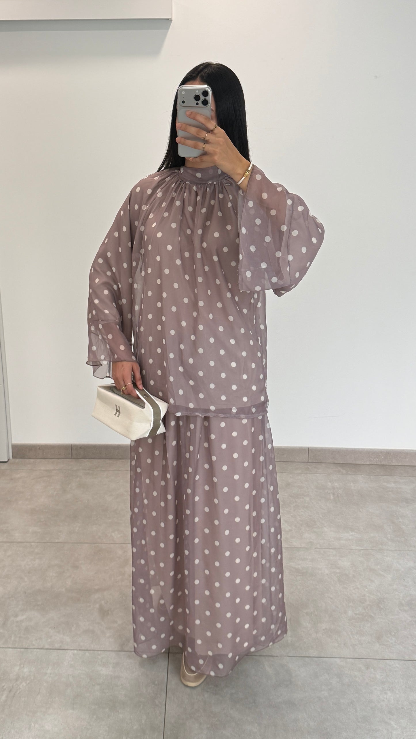 ENSEMBLE À POIS - TAUPE