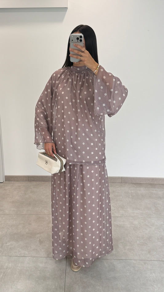 ENSEMBLE À POIS - TAUPE