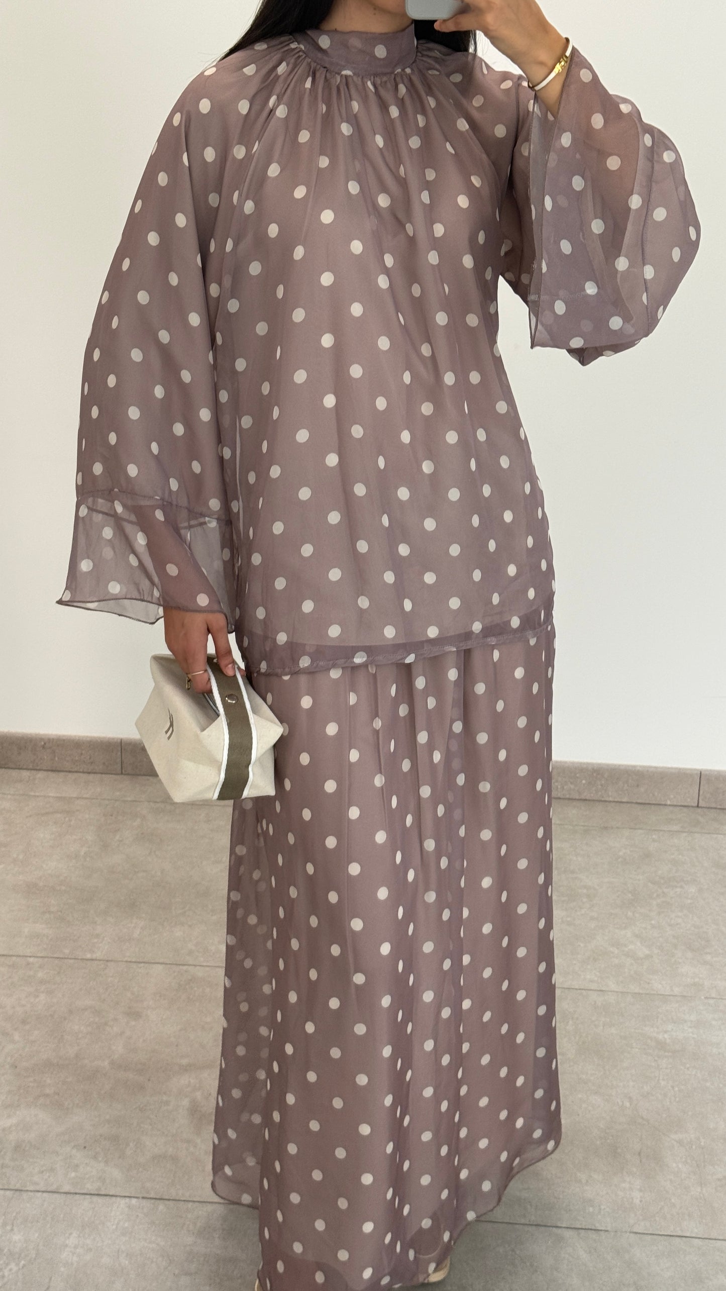ENSEMBLE À POIS - TAUPE