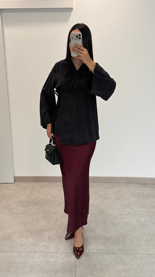 JUPE EN SATIN - BORDEAUX