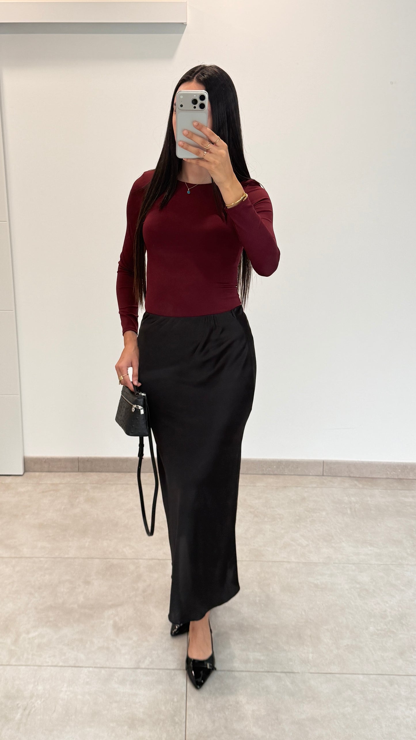 JUPE EN SATIN - NOIR