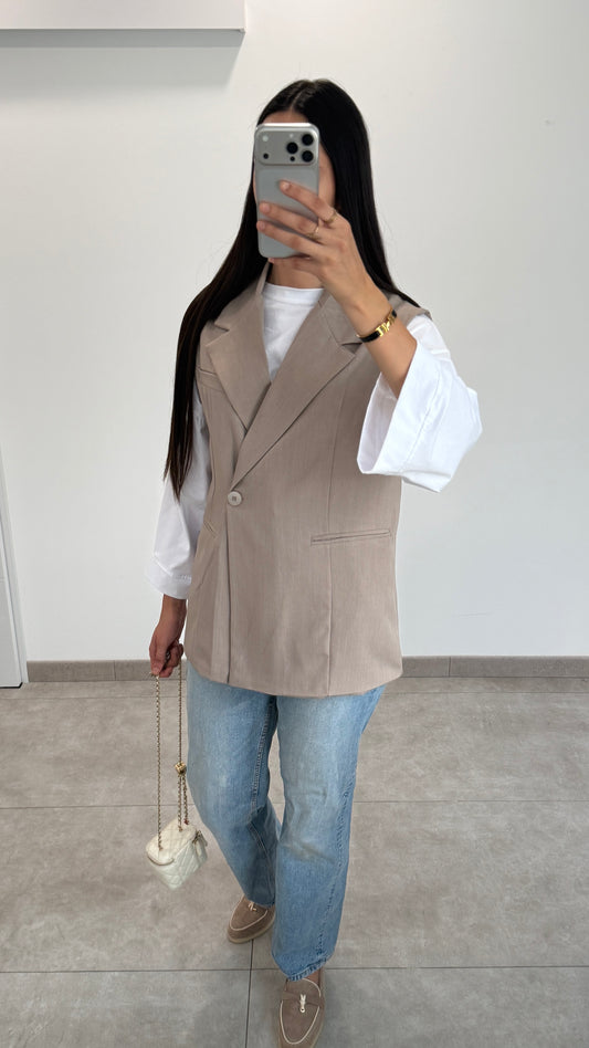 BLAZER SANS MANCHE - TAUPE