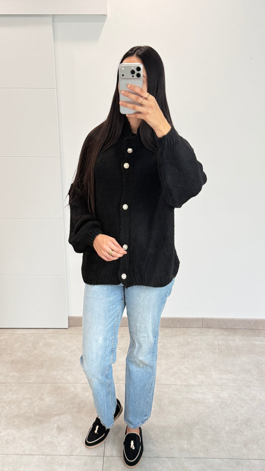 GILET AVEC BOUTONS DORÉ - NOIR
