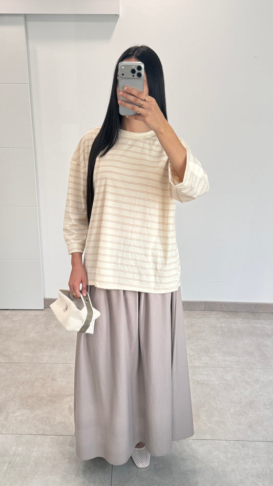 T-SHIRT MANCHES LONGUES RAYÉ - BEIGE