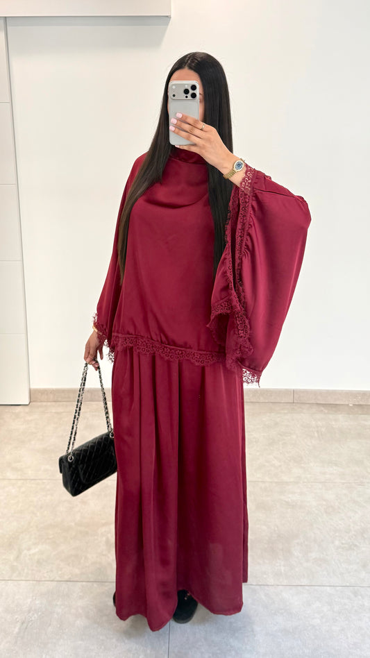 ENSEMBLE DENTELLE CAPE - BORDEAUX