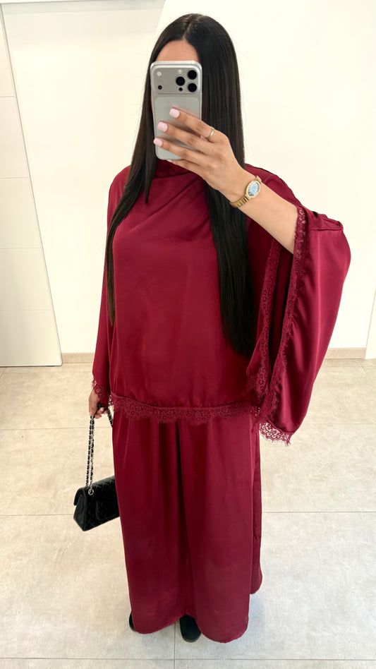 ENSEMBLE DENTELLE CAPE - BORDEAUX