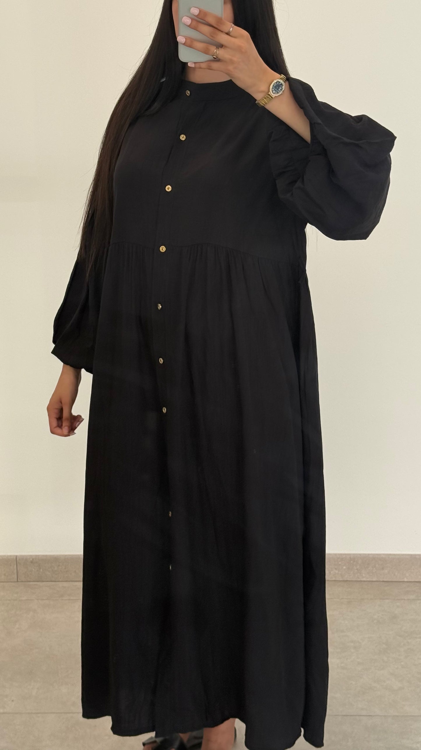 ROBE ÉVASÉE AVEC BOUTON - NOIR