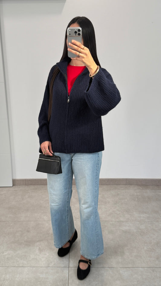 GILET EN LAINE - BLEU MARINE