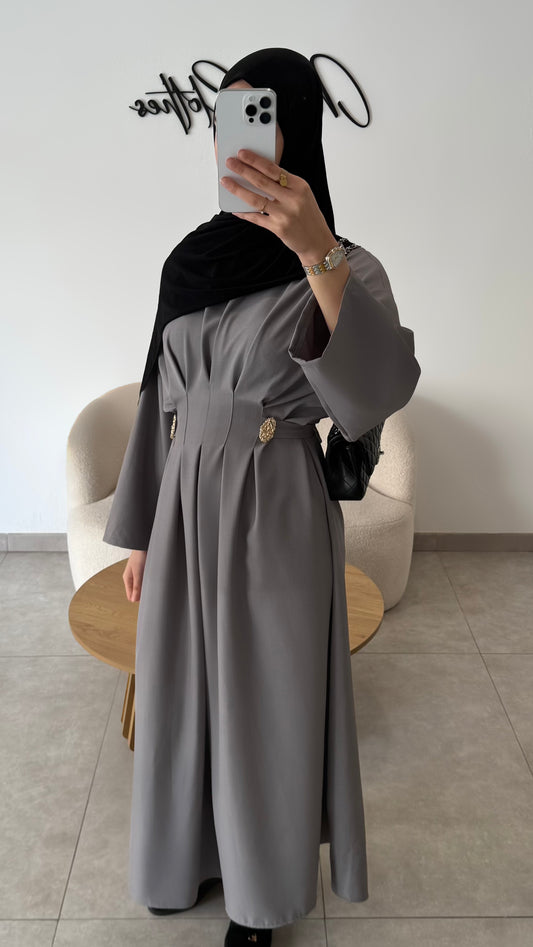 ROBE AVEC BROCHES DORÉ - GRIS