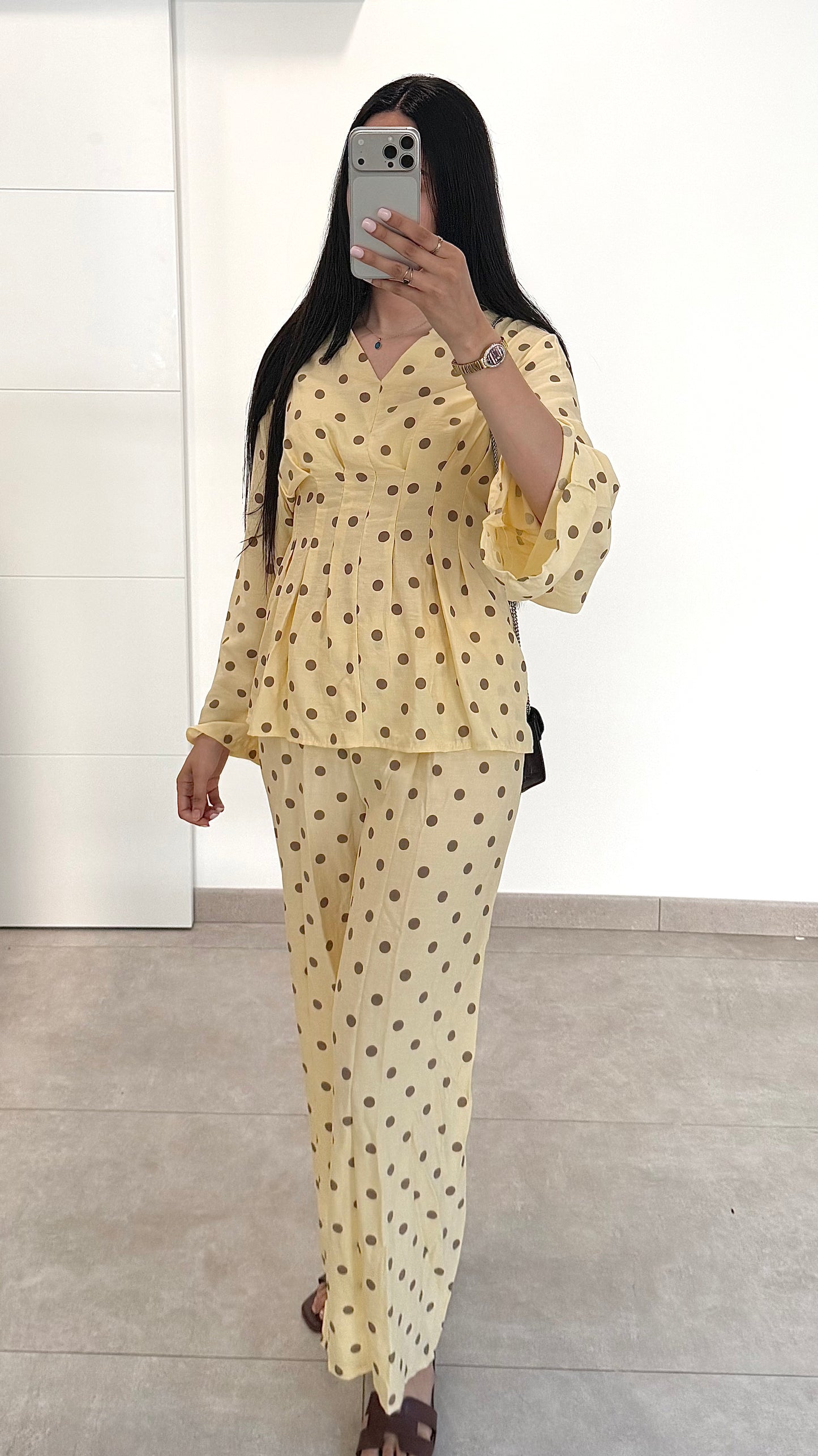 ENSEMBLE À POIS - JAUNE/MARRON